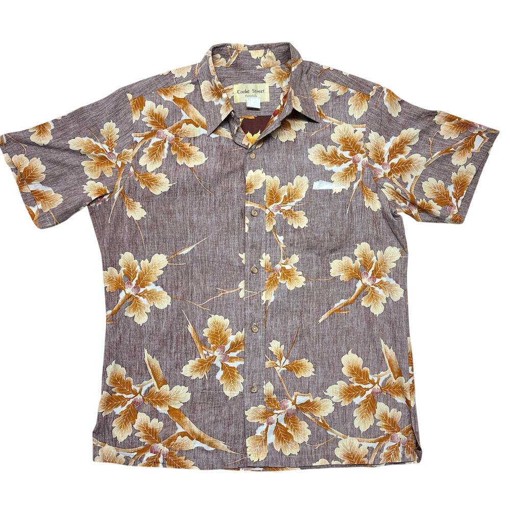 Vintage Cooke Street Hawaiian Shirt Mens XL Brown Floral USA 90s Reverse Weave